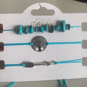 Set 3 Turquoise & Silver Bracelets incl tree of life. Wear separate/together NWT